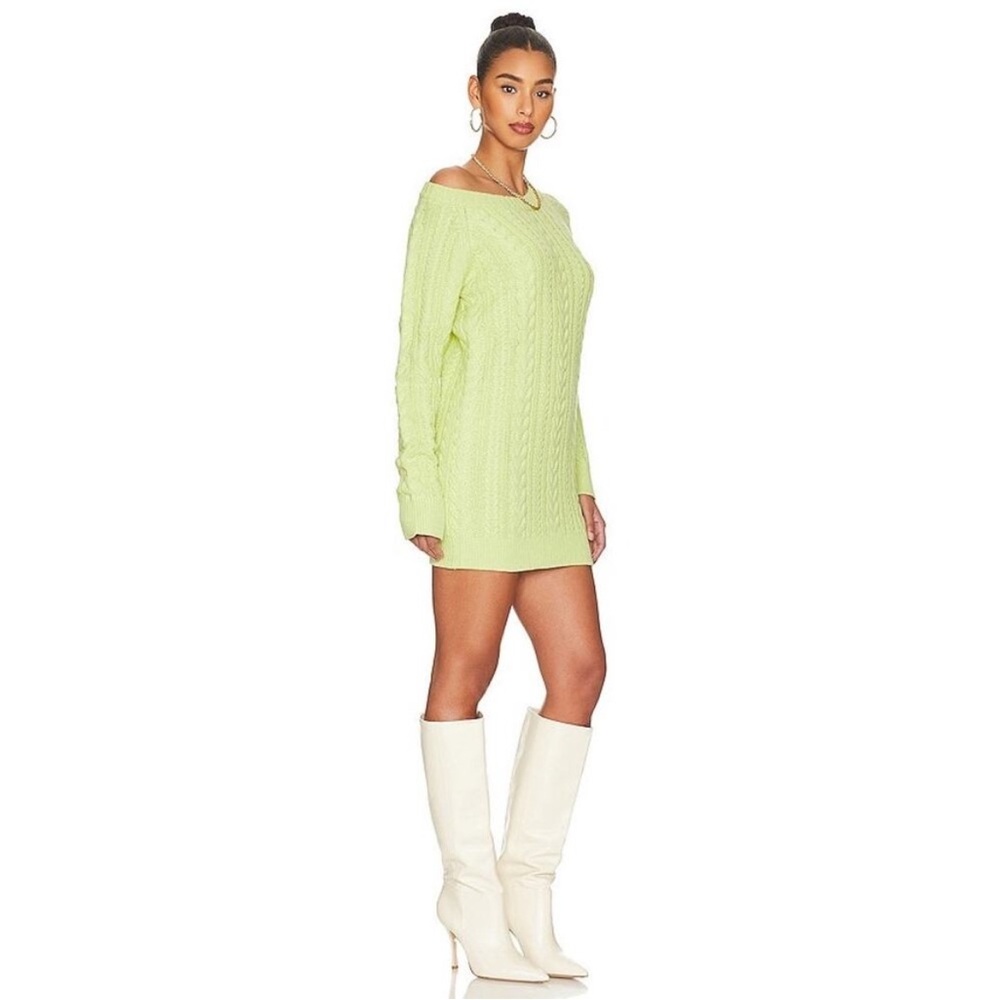 Revolve Lovers + Friends Gio Off-Shoulder Sweater in Lime